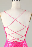 Trend Hot Pink Lace Up Strakke Glitter Homecoming Jurk