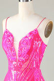 Trend Hot Pink Lace Up Strakke Glitter Homecoming Jurk