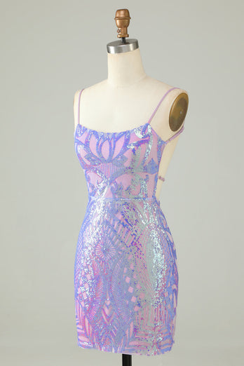 Sprankelende paarse pailletten rugloze strakke korte homecoming jurk