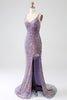 Afbeelding in Gallery-weergave laden, Sprankelende zeemeermin licht paarse pailletten Prom jurk met split