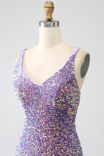 Sprankelende zeemeermin licht paarse pailletten Prom jurk met split