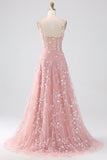 Sprankelende Blush A Line Spaghetti Bandjes Pailletten Corset Prom Dress Met Split