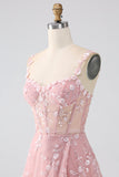 Sprankelende Blush A Line Spaghetti Bandjes Pailletten Corset Prom Dress Met Split