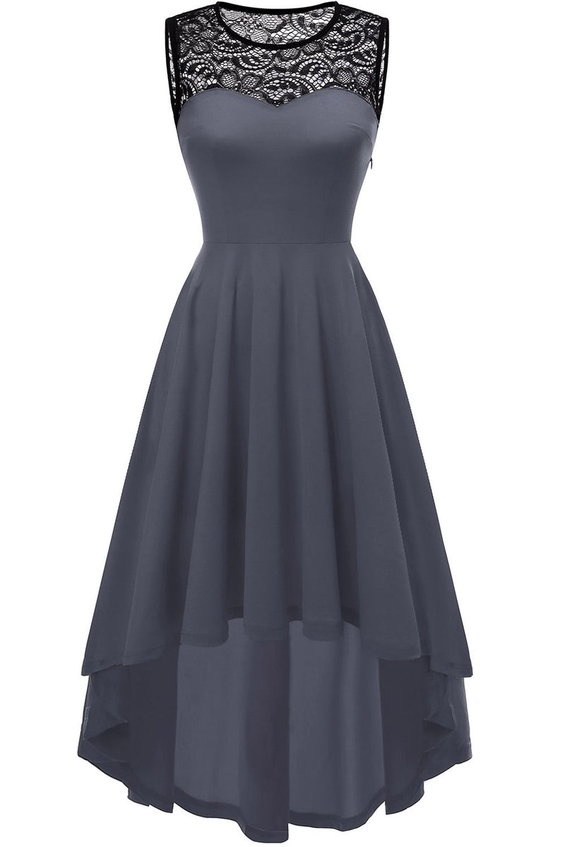 Afbeelding in Gallery-weergave laden, Hoge lage grijze vintage jurk met kant