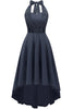 Afbeelding in Gallery-weergave laden, Hoge lage halter zwarte vintage jurk