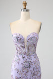 Zeemeermin strapless lavendel korset galajurk met kralen