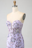 Zeemeermin strapless lavendel korset galajurk met kralen