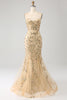 Afbeelding in Gallery-weergave laden, Zeemeermin Champagne sprankelende korset galajurk