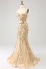 Afbeelding in Gallery-weergave laden, Zeemeermin Champagne sprankelende korset galajurk