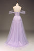 Afbeelding in Gallery-weergave laden, Lila Off the Shoulder A Line Tulle prinses Prom jurk met split