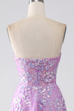 Paarse A-lijn strapless korset galajurk met appliques