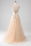 A-lijn Champagne strapless korset galajurk met appliques