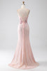 Afbeelding in Gallery-weergave laden, Glitter roze kralen zeemeermin Prom jurk met split