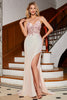 Afbeelding in Gallery-weergave laden, Kralen zeemeermin Glitter roze Prom jurk met split