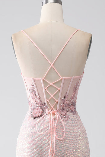 Glitter roze kralen zeemeermin Prom jurk met split
