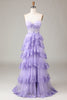 Afbeelding in Gallery-weergave laden, Lavendel Strapless gelaagde tule korset Prom jurk met appliques