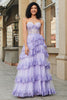 Afbeelding in Gallery-weergave laden, Prinses A Line Sweetheart lavendel korset Prom jurk met gelaagde kant