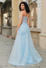Afbeelding in Gallery-weergave laden, Charmante A Line Sweetheart blauwe korset Prom jurk met kralen spleet