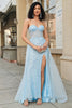 Afbeelding in Gallery-weergave laden, Charmante A Line Sweetheart blauwe korset Prom jurk met kralen spleet