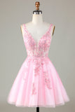 Roze Glitter Leuke Homecoming Jurk met Appliques