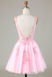 Roze Glitter Leuke Homecoming Jurk met Appliques