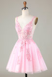 Roze Glitter Leuke Homecoming Jurk met Appliques