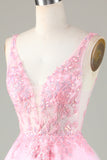 Roze Glitter Leuke Homecoming Jurk met Appliques