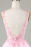 Roze Glitter Leuke Homecoming Jurk met Appliques