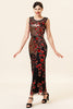 Afbeelding in Gallery-weergave laden, Schede ronde hals zwart rood love hart kralen lange flapper 1920s jurk