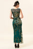 Afbeelding in Gallery-weergave laden, Schede ronde hals donkergroen love heart kralen Gatsby 1920s jurk