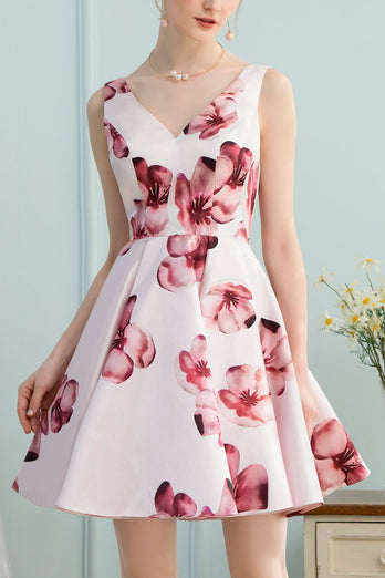Roze homecoming jurk met bloemen print