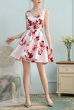 Roze homecoming jurk met bloemen print