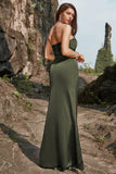 Schede Strapless Olive Long Prom Jurk met Split Front