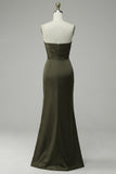 Groene Strapless Satin Galajurk met Spleet