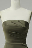 Groene Strapless Satin Galajurk met Spleet