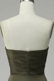 Groene Strapless Satin Galajurk met Spleet