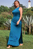 Afbeelding in Gallery-weergave laden, Schede Een Schouder Pauw Blauwe Plus Size Jurk met Open Rug