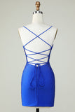 Schede Spaghetti Bandjes Royal Blue Short Homecoming Jurk met Kraal