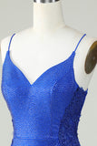 Schede Spaghetti Bandjes Royal Blue Short Homecoming Jurk met Kraal