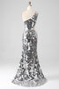 Afbeelding in Gallery-weergave laden, Zilveren spiegel pailletten One Shoulder Prom jurk met Hollow-out