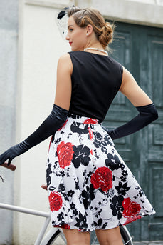 Patchwork zwarte & geprinte jurk