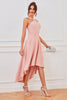 Afbeelding in Gallery-weergave laden, Roze A-lijn Hoog-Laag Halter Homecoming-jurk