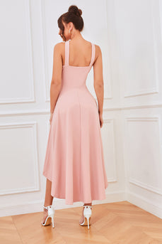 Roze A-lijn Hoog-Laag Halter Homecoming-jurk