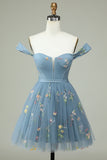 Leuke A Line Off the Shoulder Zwarte Corset Homecoming Jurk met Borduurwerk