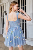 Leuke A Line Off the Shoulder Zwarte Corset Homecoming Jurk met Borduurwerk