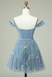 Leuke A Line Off the Shoulder Zwarte Corset Homecoming Jurk met Borduurwerk