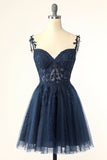 A Line Spaghetti Straps Grijs Kort Homecoming Jurkje met Appliques