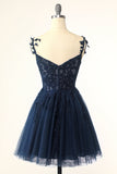 A Line Spaghetti Straps Grijs Kort Homecoming Jurkje met Appliques