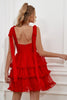 Afbeelding in Gallery-weergave laden, Rode gelaagde korte thuiskomst jurk met strikjes