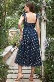 Navy Stars A-Line Thee-Length Galajurk Met Bowknots